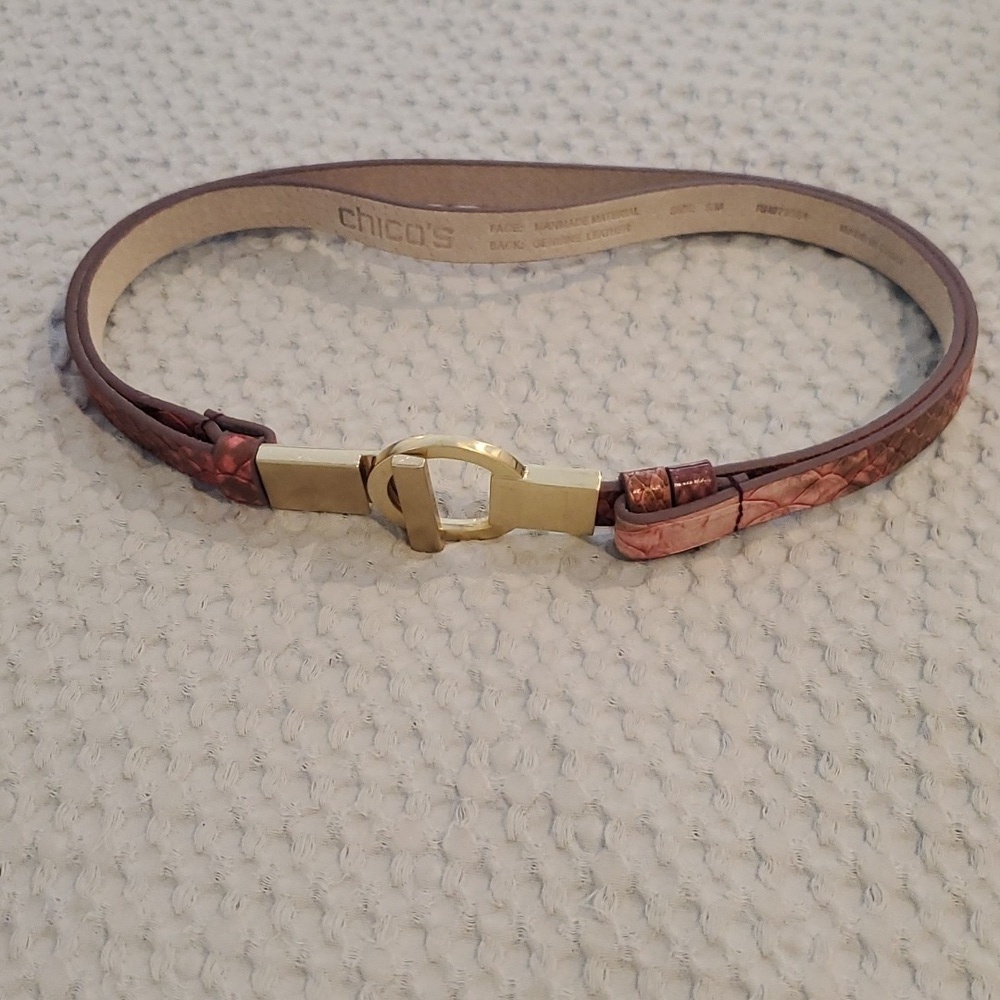 Chico’s Pink Adjustable Leather Hook Belt size-S/M